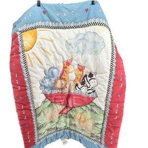 Fisher Price Noahs Ark Boar‎ Animals Red Blue Baby Blanket Kids Quilt Comforter